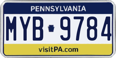 PA license plate MYB9784