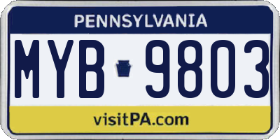 PA license plate MYB9803