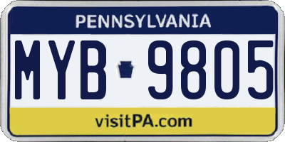 PA license plate MYB9805