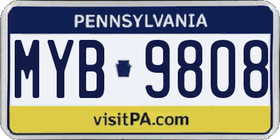 PA license plate MYB9808