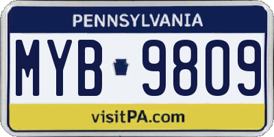PA license plate MYB9809