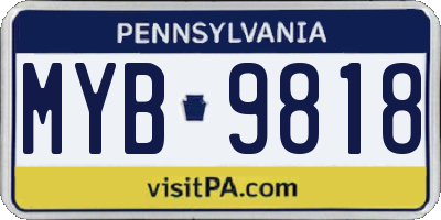PA license plate MYB9818