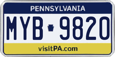 PA license plate MYB9820