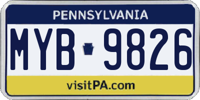 PA license plate MYB9826