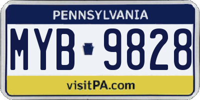 PA license plate MYB9828
