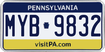 PA license plate MYB9832
