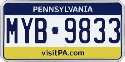 PA license plate MYB9833
