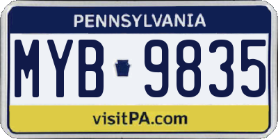 PA license plate MYB9835