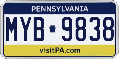 PA license plate MYB9838
