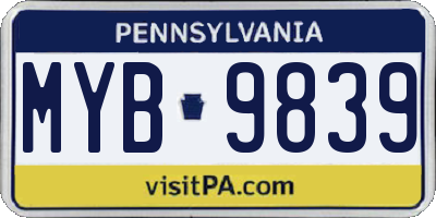 PA license plate MYB9839