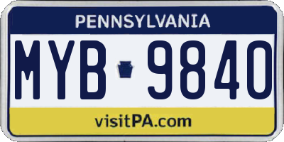 PA license plate MYB9840