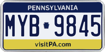 PA license plate MYB9845