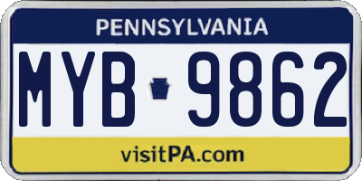 PA license plate MYB9862