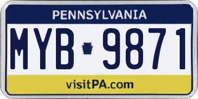 PA license plate MYB9871