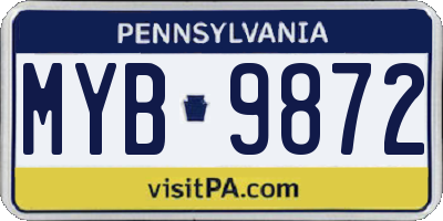 PA license plate MYB9872