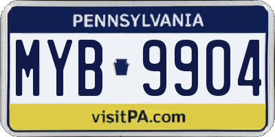 PA license plate MYB9904