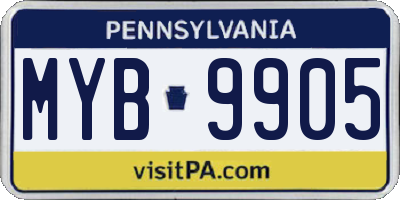 PA license plate MYB9905