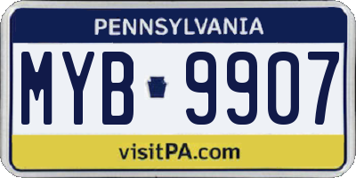 PA license plate MYB9907