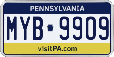PA license plate MYB9909