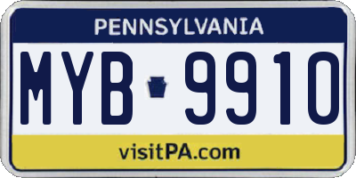 PA license plate MYB9910