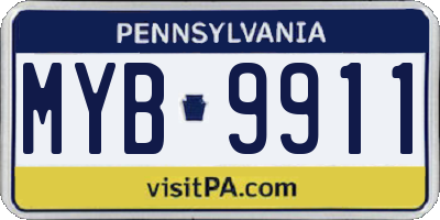 PA license plate MYB9911