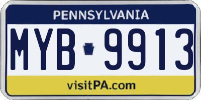 PA license plate MYB9913