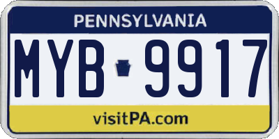 PA license plate MYB9917