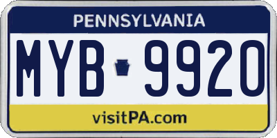 PA license plate MYB9920