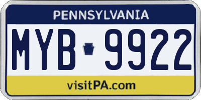 PA license plate MYB9922