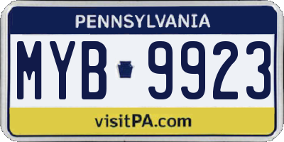 PA license plate MYB9923