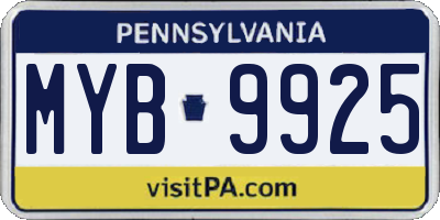 PA license plate MYB9925