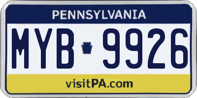 PA license plate MYB9926