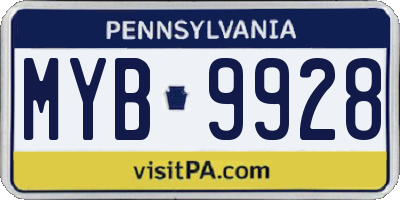 PA license plate MYB9928