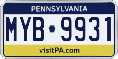 PA license plate MYB9931
