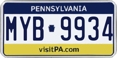 PA license plate MYB9934