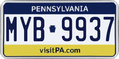 PA license plate MYB9937