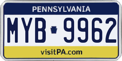 PA license plate MYB9962