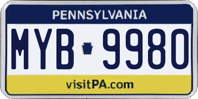 PA license plate MYB9980