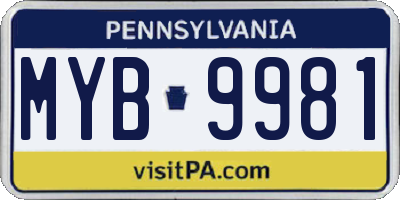 PA license plate MYB9981