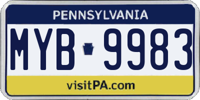 PA license plate MYB9983
