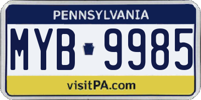 PA license plate MYB9985