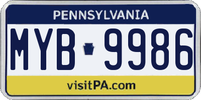 PA license plate MYB9986