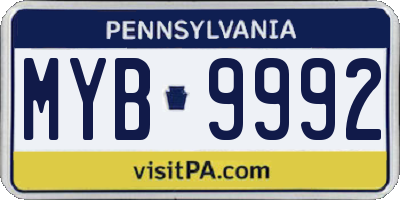 PA license plate MYB9992