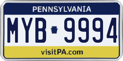 PA license plate MYB9994