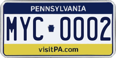 PA license plate MYC0002