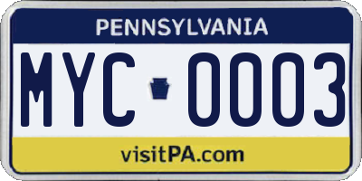 PA license plate MYC0003