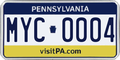 PA license plate MYC0004