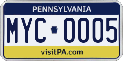 PA license plate MYC0005