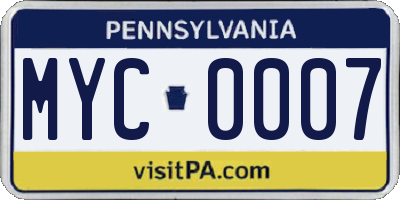 PA license plate MYC0007
