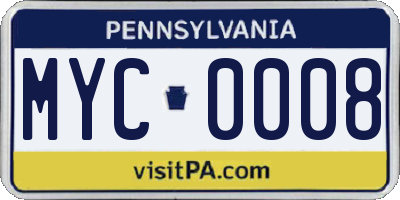 PA license plate MYC0008